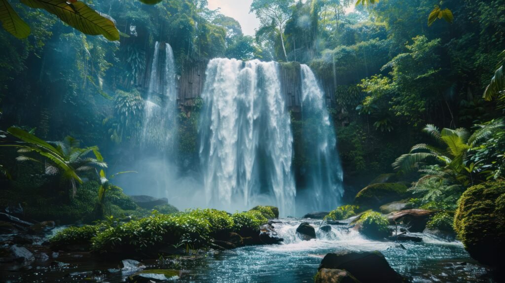 Lush Costa Rica jungle waterfall and turquoise pool on Day 3 volcano adventure.